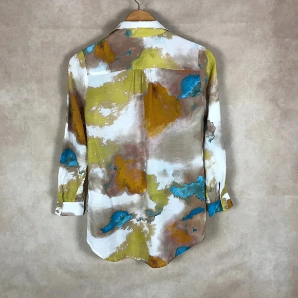 INC Roll-Tab Sleeve Smudge Print Button-Down Shirt NEW PETITE - Picture 5 of 7